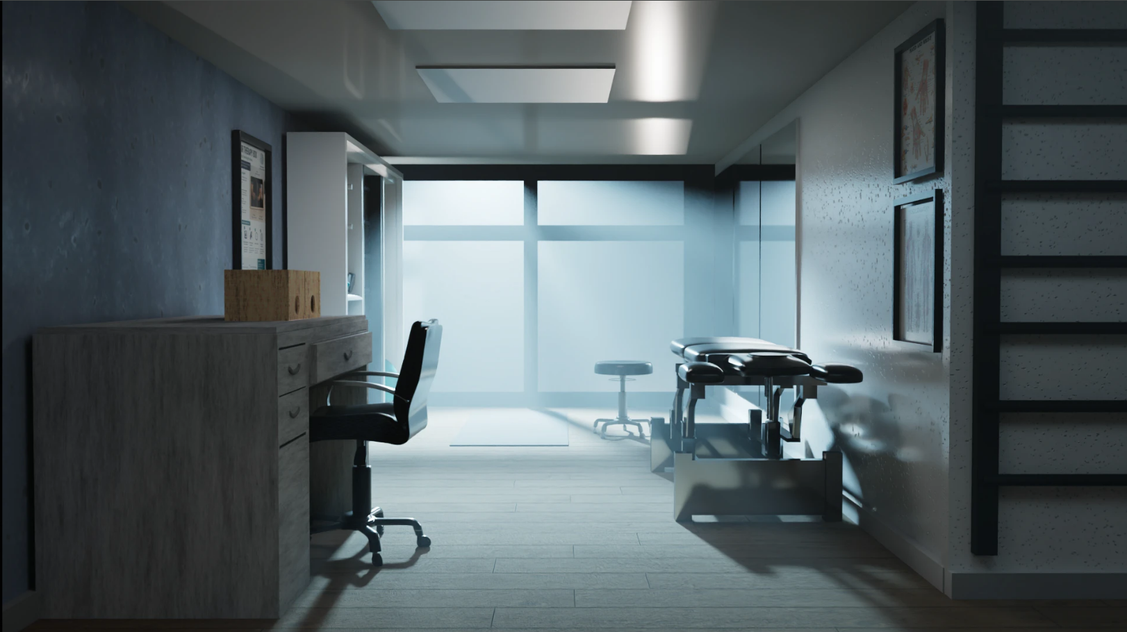 3D render of a physical therapy clinic interior